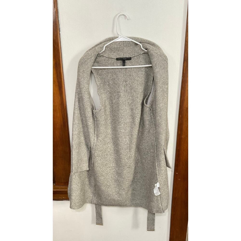 WHBM Wool Blend Belted Long Gray Sweater Vest Cardigan Size Small Pockets - Picture 4 of 7
